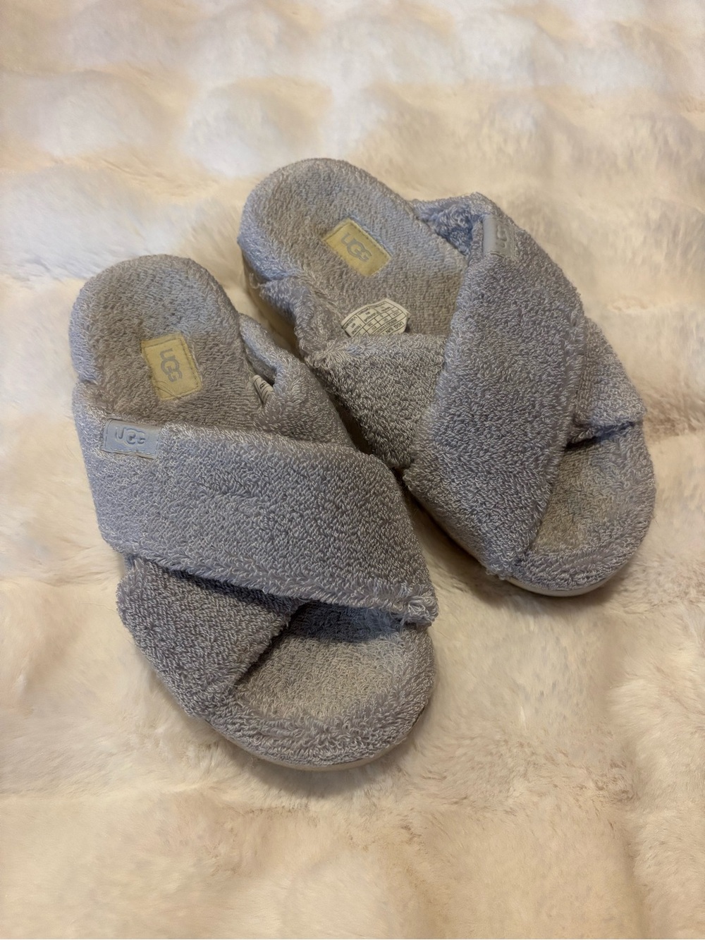 UGG Grey Cross-Band Terry Slide Slippers Sz 7